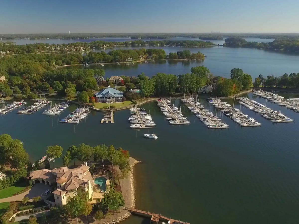 Lake Norman at the Peninsula Yacht Club — docks, boats, open water.